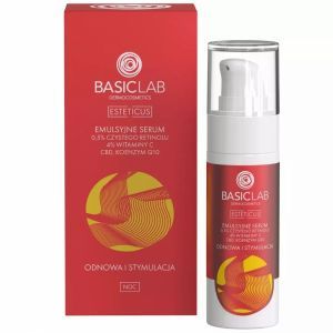 BasicLab Esteticus - emulsyjne serum z 0,5% czystego retinolu, 4% witaminy C, CBD i koenzymem Q10 Odnowa i Stymulacja 30 ml