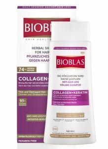 Bioblas ziołowy szampon przeciw wypadaniu do włosów cienkich i zniszczonych (kolagen + keratyna) 360 ml