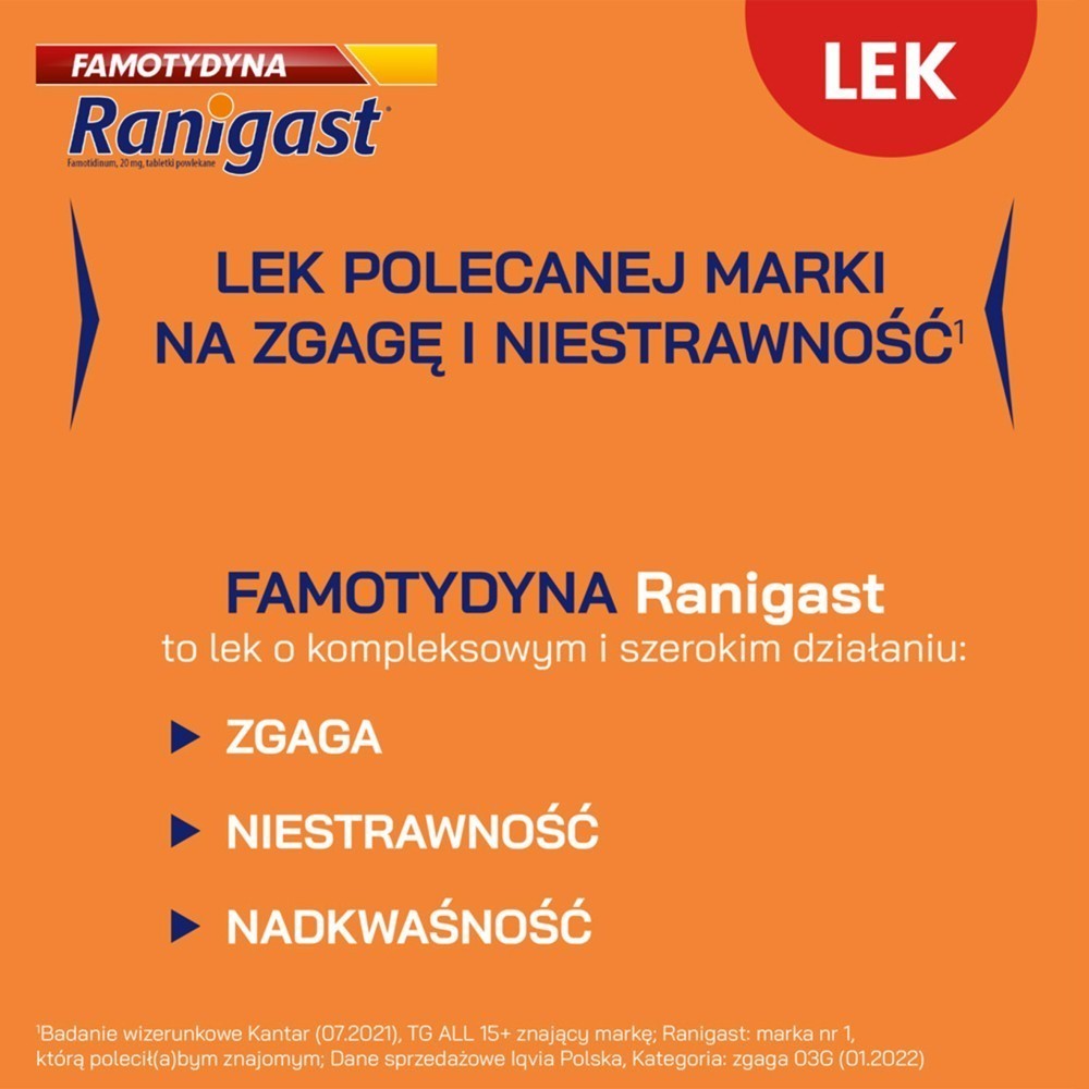 Famotydyna Ranigast 20 mg x 20 tabl powlekanych