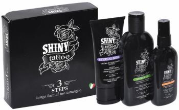 Renee Blanche Shiny Tattoo promocyjny zestaw - oczyszczający spray nabłyszczający 100 ml + olejek pod prysznic 200 ml + krem ochronny dodający blasku 100 ml