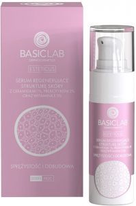 BasicLab Esteticus - serum regenerujące strukturę skóry z ceramidami 1%, prebiotykiem 2%, witaminą E 3% Sprężystość i Odbudowa 30 ml