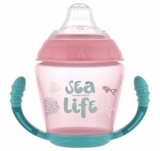 Canpol babies kubek niekapek z miękki silikonowym ustnikiem SEA LIFE różowy 230 ml (56/501)