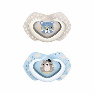 Canpol babies smoczek silikonowy symetryczny BONJOUR PARIS 6-18 miesięcy (22/648) x 2 szt (niebieski)