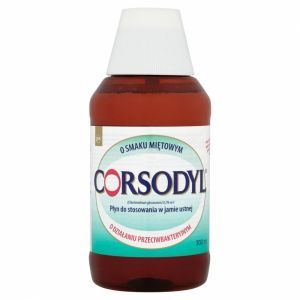 Corsodyl Płyn do płukania jamy ustnej antyseptyczny antybakteryjny odkażający smak miętowy 300 ml