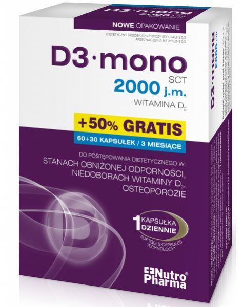 D3 mono 2000 j.m.(witamina d3) x  60 kaps + 30 kaps GRATIS!!!