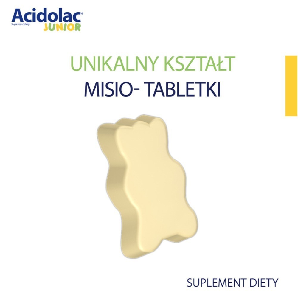 Acidolac Junior o smaku białej czekolady w trójpaku 3 x 20 misio-tabletek