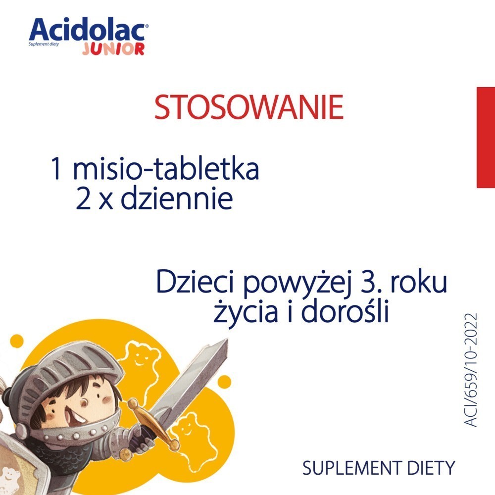 Acidolac Junior o smaku truskawkowym w trójpaku 3 x 20 misio-tabletek