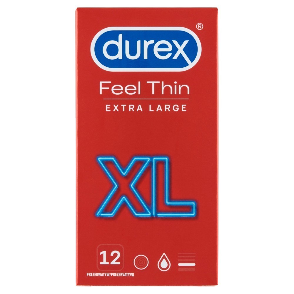 Durex Feel Thin XL prezerwatywy cienkie powiększone x 12 szt