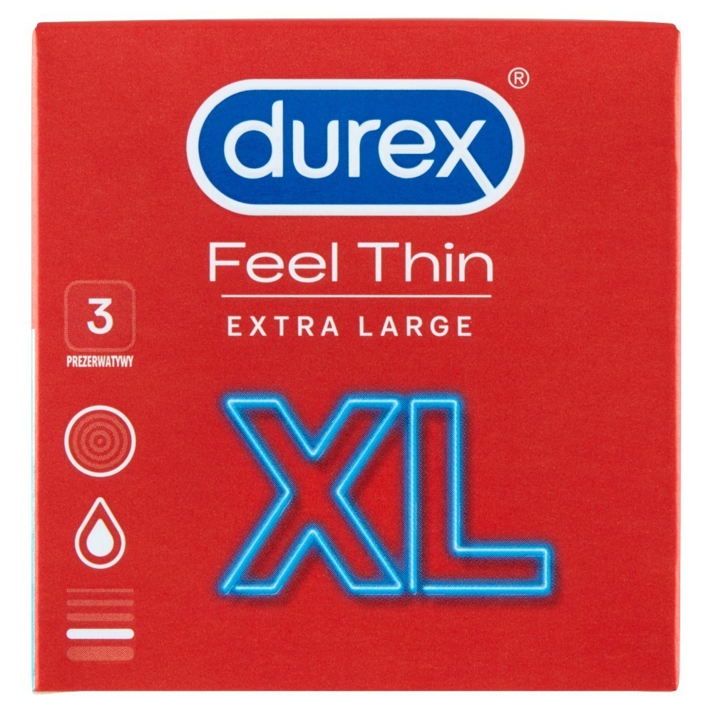 Durex Feel Thin XL prezerwatywy cienkie powiększone x 3 szt
