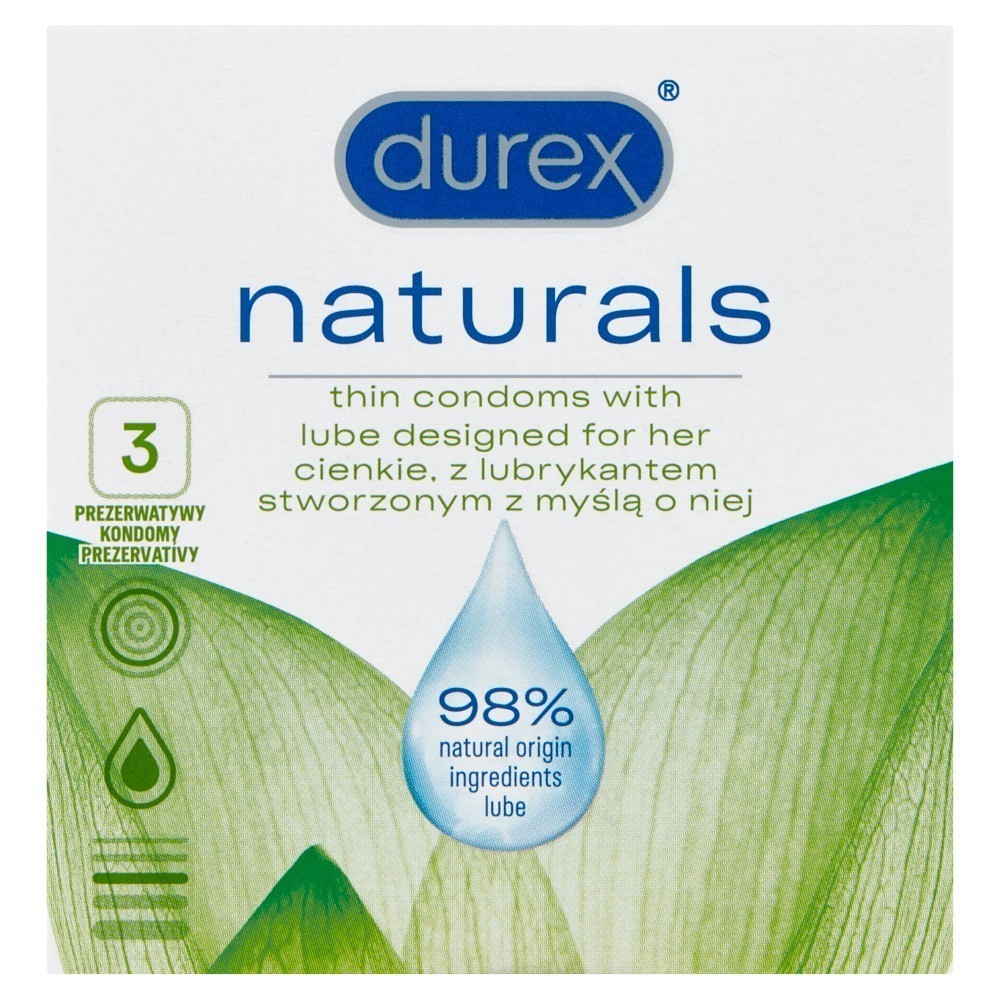 Durex NATURALS cienkie prezerwatywy z lubrykantem stworzone z myślą o niej x 3 szt