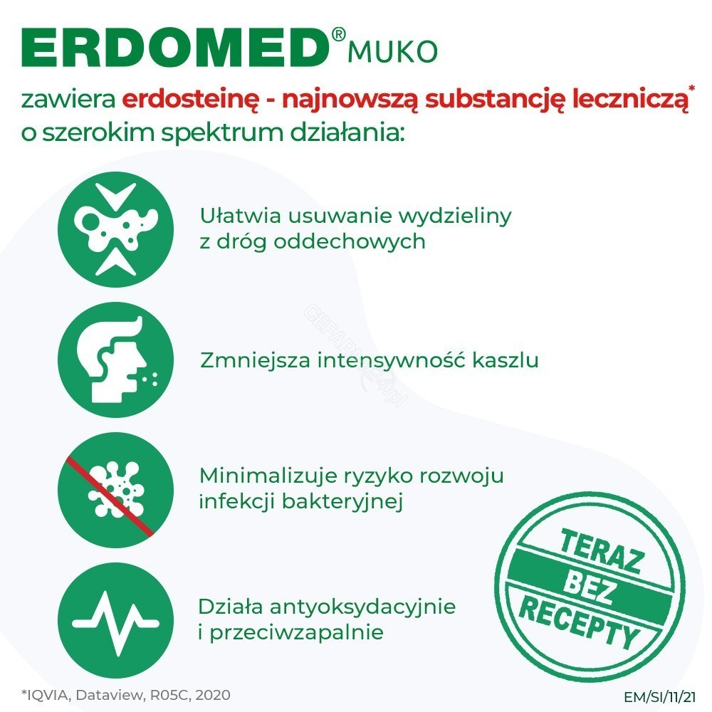 Erdomed Muko 225 mg lek na kaszel mokry i zatkane zatoki x 20 sasz