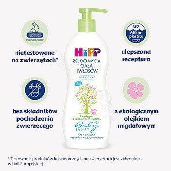 HiPP Babysanft Sensitive żel do mycia ciała i włosów od 1 dnia życia 400 ml