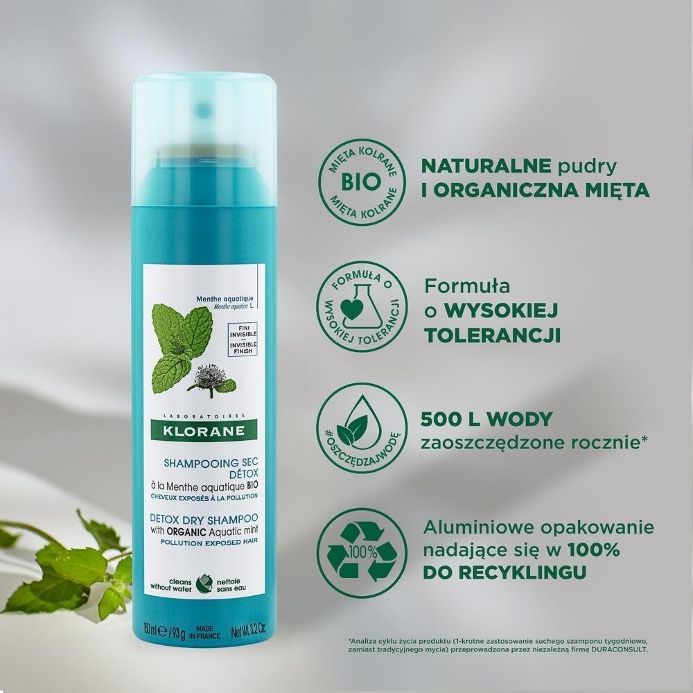 Klorane detoksykujący szampon suchy z organiczną mięta nawodną 150 ml