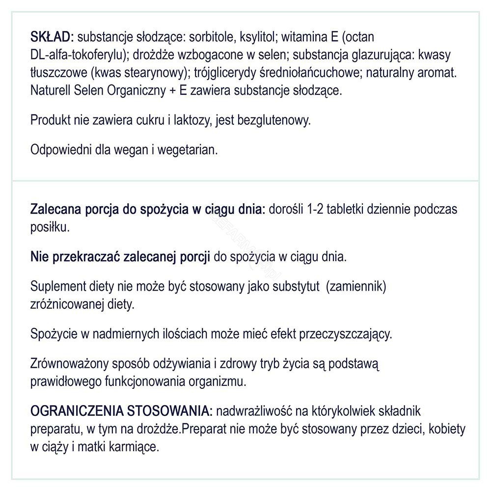 Naturell Selen organiczny + E x 60 tabl do ssania INSTANT