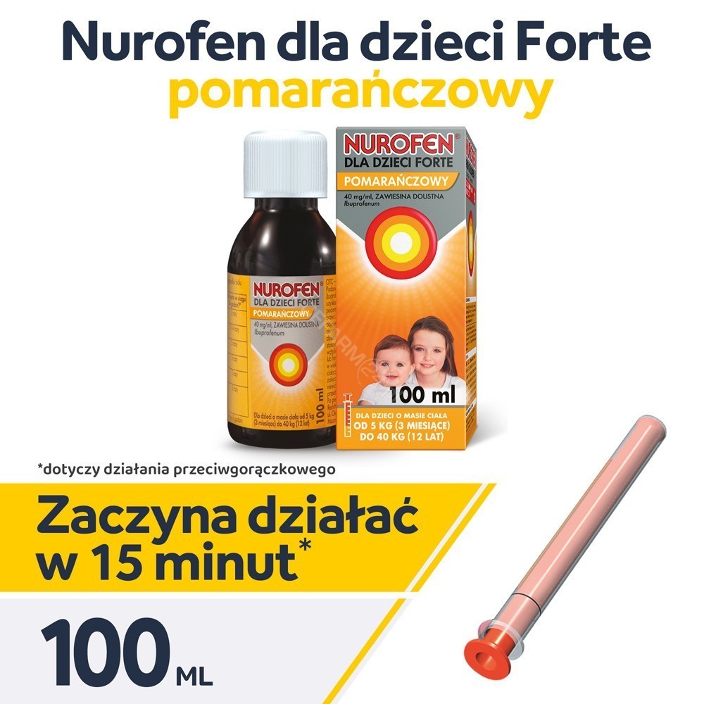 Nurofen dla dzieci Forte ibuprofen 200 mg/5 ml smak pomarańczowy zawiesina 100 ml
