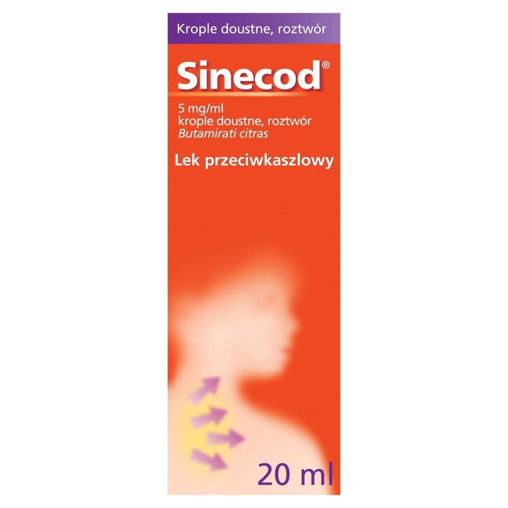 Sinecod krople doustne Lek na kaszel mokry i suchy 5 mg/ml butamiratu cytrynianu 20 ml