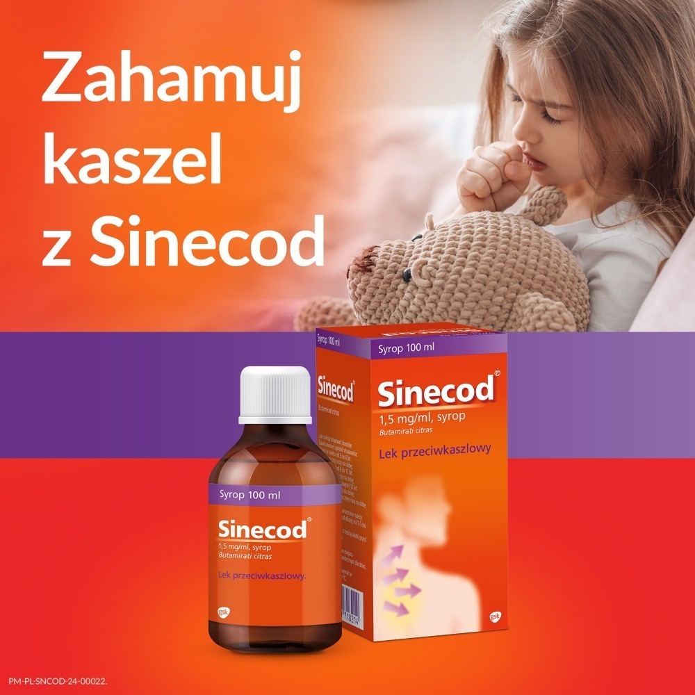 Sinecod syrop na kaszel dla dzieci +3 lata i dorosłych 1,5 mg/ml 100 ml