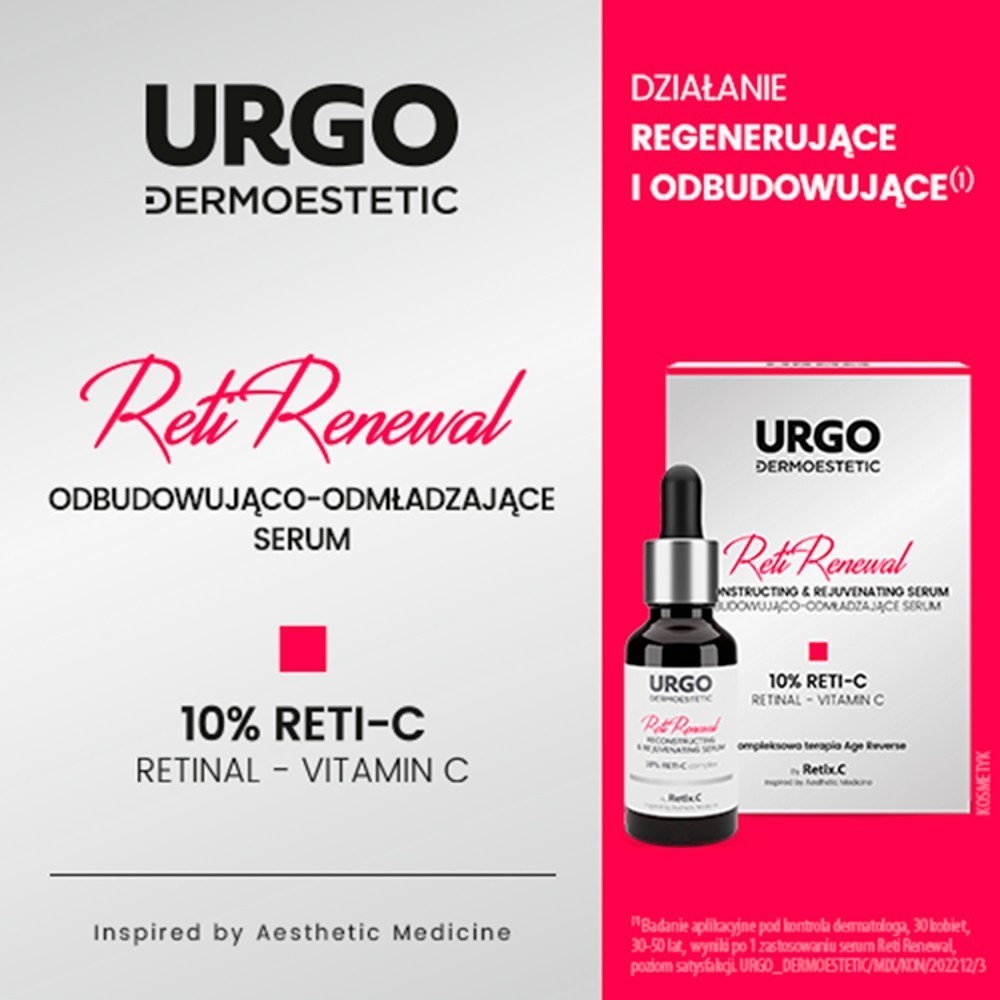 Urgo Dermoestetic Reti-Renewal odbudowująco-odmładzający serum z 10% kompleksem RETI-C na bazie retinaldehydu i witaminy C 30 ml