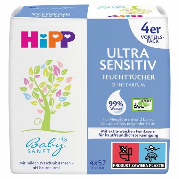 HiPP Babysanft Ultra-Sensitive chusteczki pielęgnacyjne 4 x 52 szt