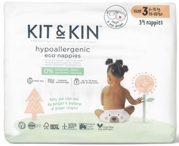 Kit and Kin biodegradowalne pieluszki jednorazowe 3 Maxi (6-10 kg) x 34 szt (Bear/Rabbit)