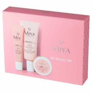 Miya Cosmetics My Beauty Set promocyjny zestaw - naturalny peeling do ust 10 g + balsam intensywnie nawilżający do ust 15 ml + naturalna baza pod makijaż 30 ml