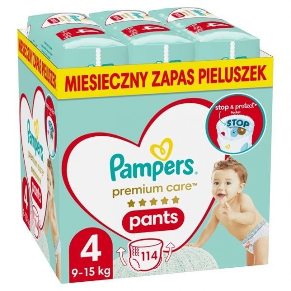 Pampers Premium Care pants 4 (9-15 kg) pieluchy x 114 szt + Rodzina Zdrowia D3 Optima Baby krople 10 ml GRATIS!!!