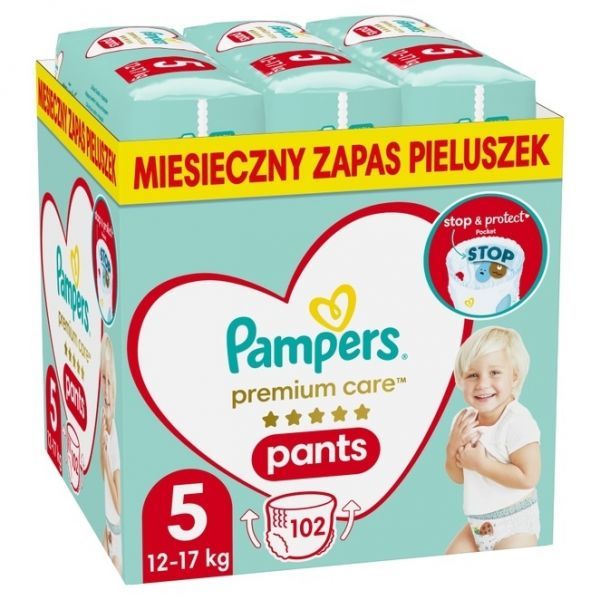 Pampers Premium Care pants 5 (12-17 kg) pieluchy x 102 szt + Rodzina Zdrowia D3 Optima Baby krople 10 ml GRATIS!!!