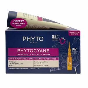 Phyto Phytocyane Reactionnelle promocyjny zestaw - ampułki przeciw wypadaniu włosów 12 x 5 ml + szampon dla kobiet 100 ml