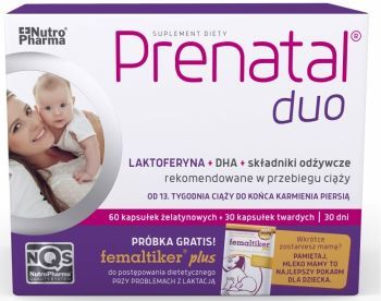 Prenatal duo (Prenatal classic 30 kaps + Prenatal dha 60 kaps) + Femaltiker Plus x 1 saszetka GRATIS!!!