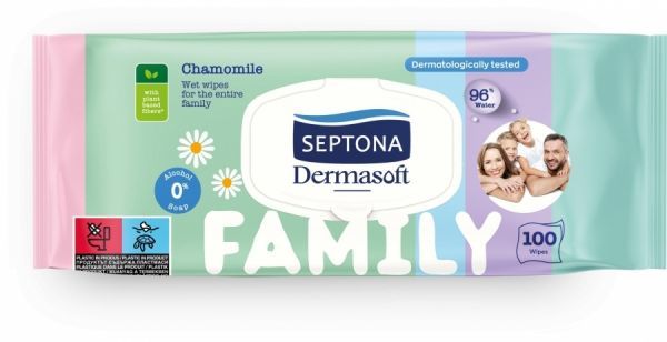 Septona Dermasoft Family chusteczki nawilżane dla rodziny Chamomile x 100 szt