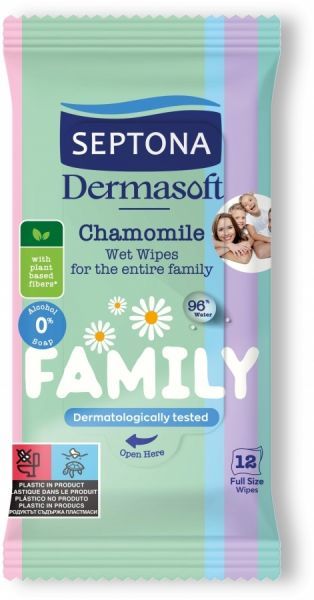 Septona Dermasoft Family chusteczki nawilżane dla rodziny Chamomile x 12 szt